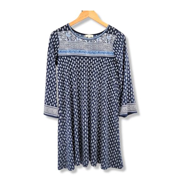 Max‎ Studio Women's Floral A Line Flare 3/4 Sleeve Dress Blue Size XS - Picture 1 of 9